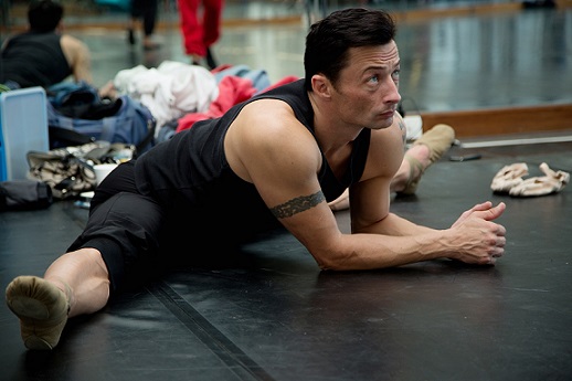 Michael Revie from South African Mzansi Ballet stretching during rehearsals.